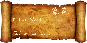 Milla Pál névjegykártya
